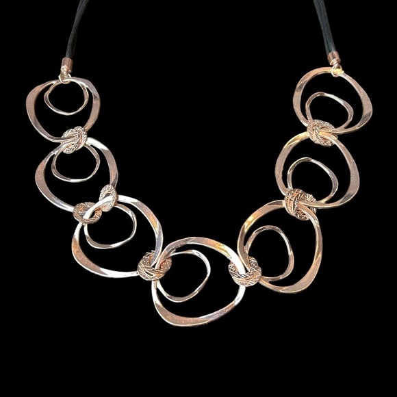 Rose Gold Geometric Shaped Links Attached By Rose Gold Imprinted Disks Necklace - Picture 12 of 12